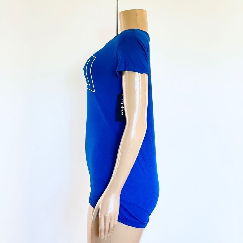 NWT Gorgeous bebe New York Sz L Navy Blue Seamless Stretchy Short Sleeve T-Shirt - Picture 8 of 12